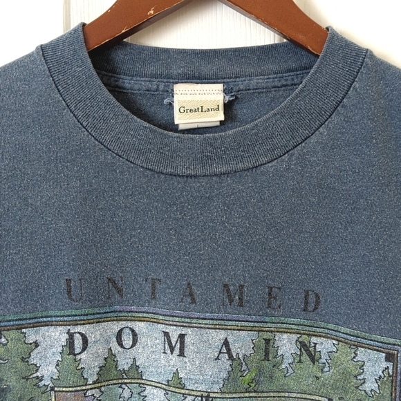 Great Land 90's Vintage Untamed Domain Short Sleeve Crewneck T-shirt Blue Large - Picture 2 of 11